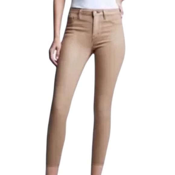 L’AGENCE Margot High-Rise Skinny Jeans in Nude White Coated Contrast - Picture 1 of 8